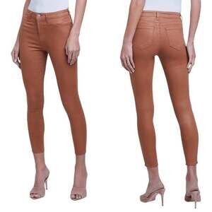 L'AGENCE Margot High Rise Skinny Jeans Brown Coated Leather Look Size 24